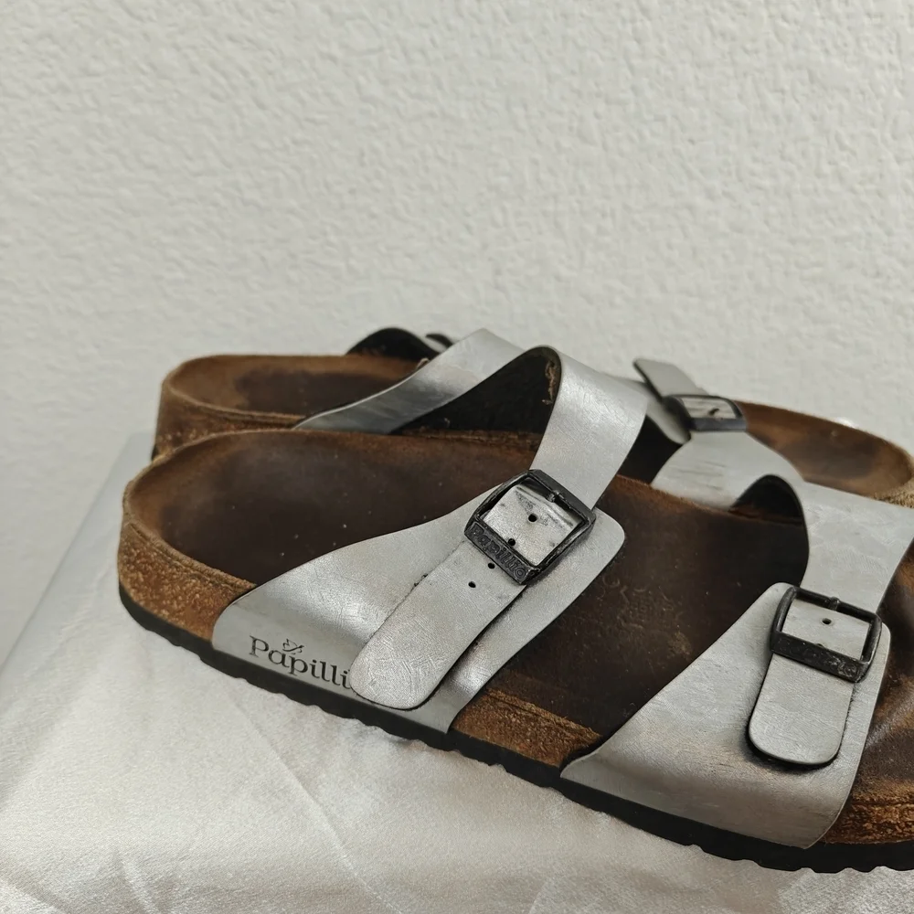 Birkenstock Silver Sandals Papillio Sydney Size 10 Women's Narrow - Picture 7 of 12